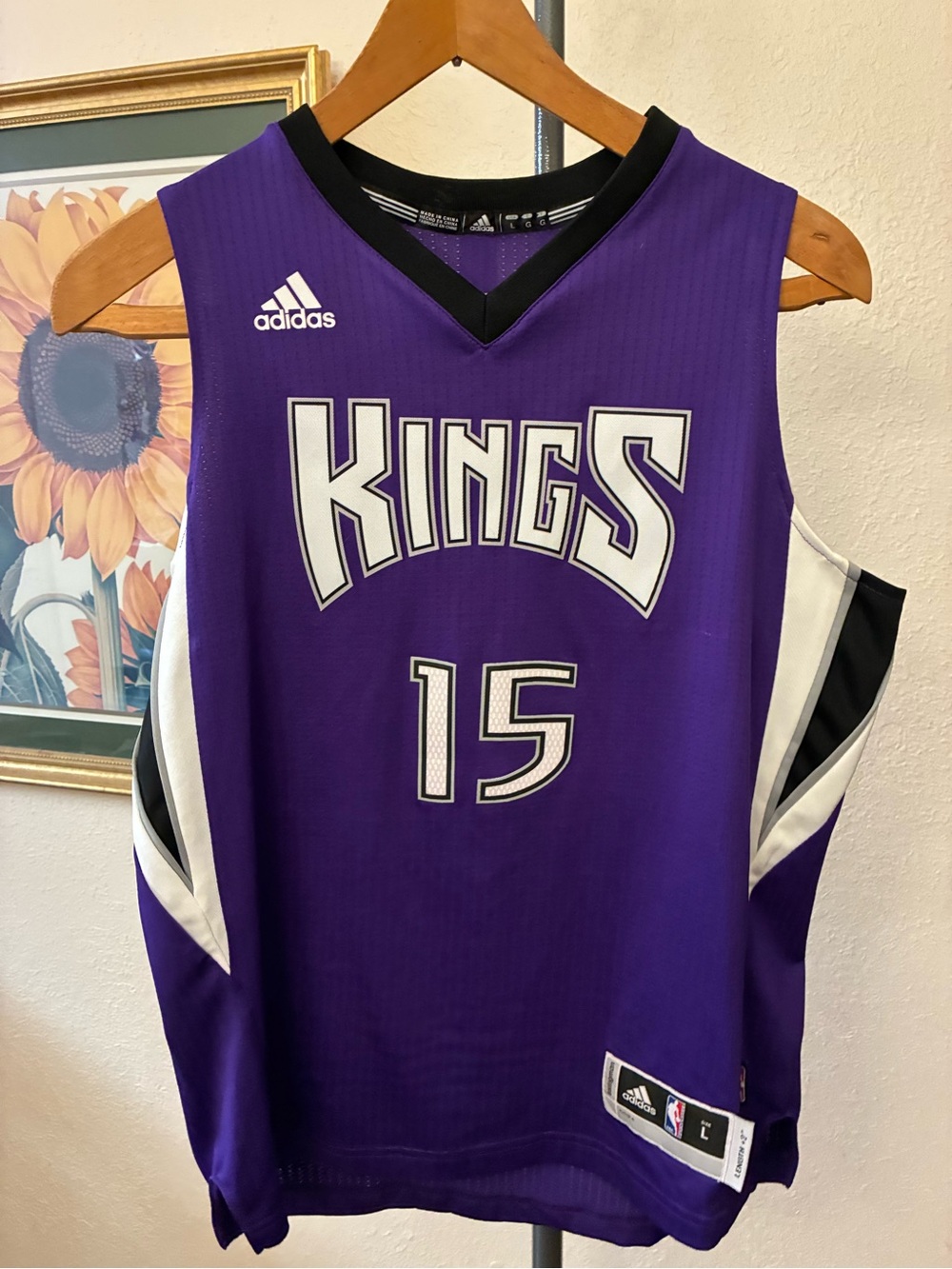 adidas Purple Sacramento Kings #15 Jersey with White and Black Accents
